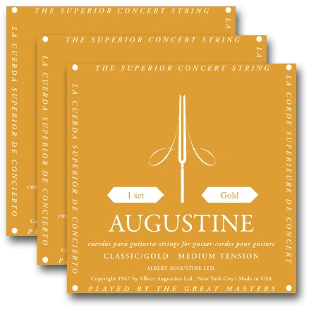 Classic/Gold – Medium Tension Nylon Guitar Strings - 3-Pack of 6-String Sets