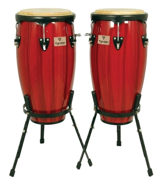Artist Hand-Painted Series Red Conga and Tumba - 11-3/4″ & 12-1/2″With Two Single Basket Stands