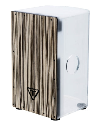 Roundback Acrylic Series Cajon - 29cm Cajon with White Zebra Wood Front Plate