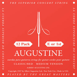 Classic/Red – Medium Tension Nylon Guitar Strings - 12 Pack of E (1st) Strings