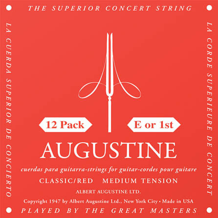 Classic/Red – Medium Tension Nylon Guitar Strings - 12 Pack of E (1st) Strings