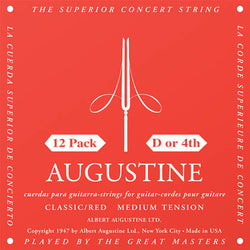 Classic/Red – Medium Tension Nylon Guitar Strings - 12 Pack of D (4th) Strings