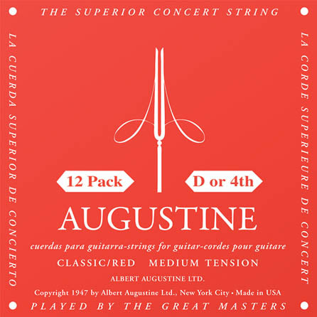 Classic/Red – Medium Tension Nylon Guitar Strings - 12 Pack of D (4th) Strings