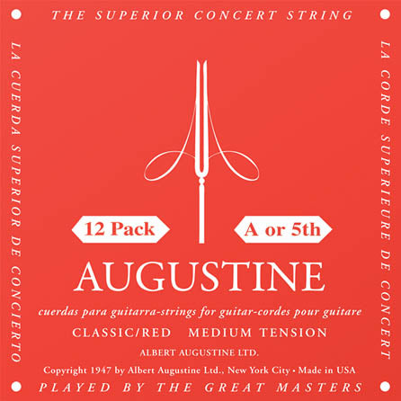 Classic/Red – Medium Tension Nylon Guitar Strings - 12 Pack of A (5th) Strings