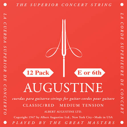 Classic/Red – Medium Tension Nylon Guitar Strings - 12 Pack of E (6th) Strings