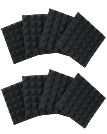 Eight Pack of 2″-Thick Acoustic Foam Pyramid Panels 12″x12″ - Charcoal